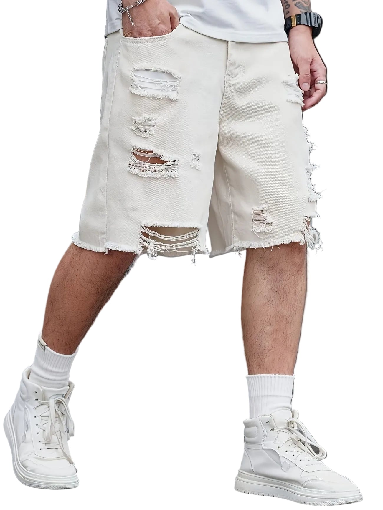 Men’s Wide-Leg Shorts with Frayed Hem
