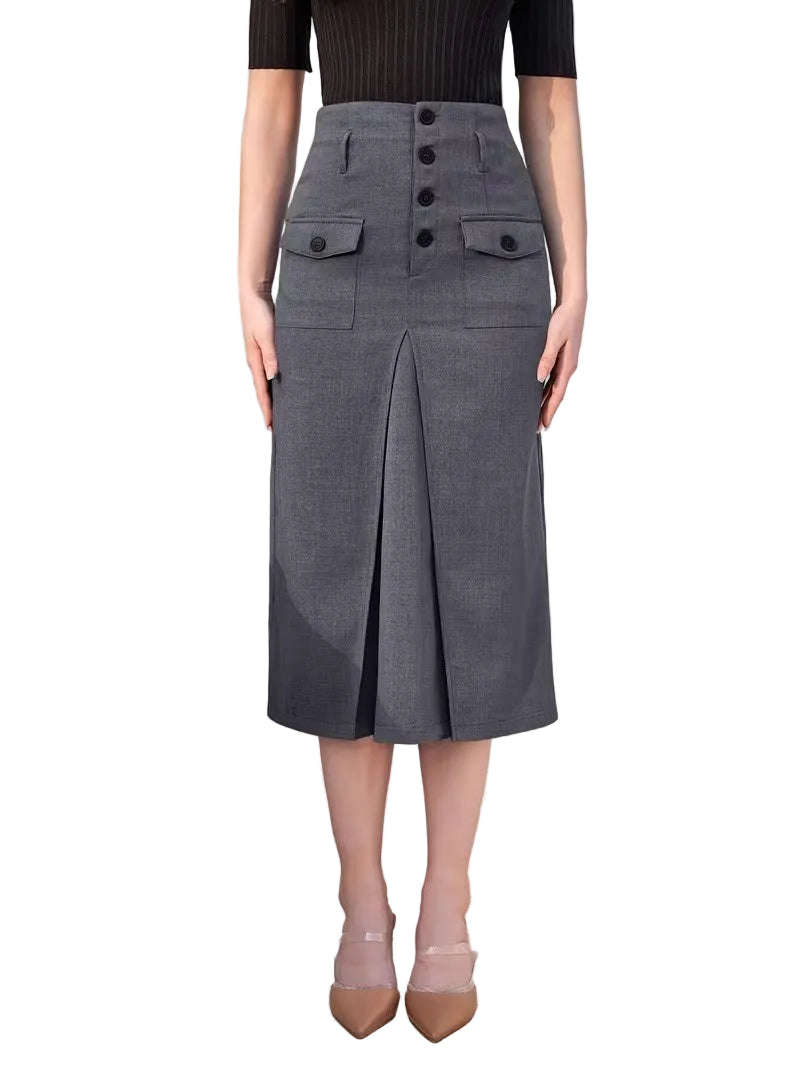 Women's High-Waisted Midi Skirt with Pockets