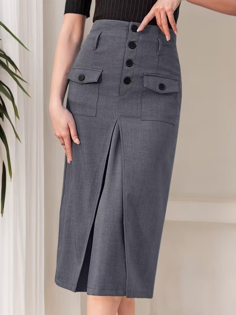 Women's High-Waisted Midi Skirt with Pockets