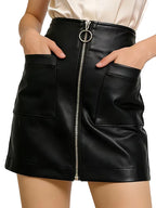 Women's High-Waisted Mini Skirt with Front Zipper