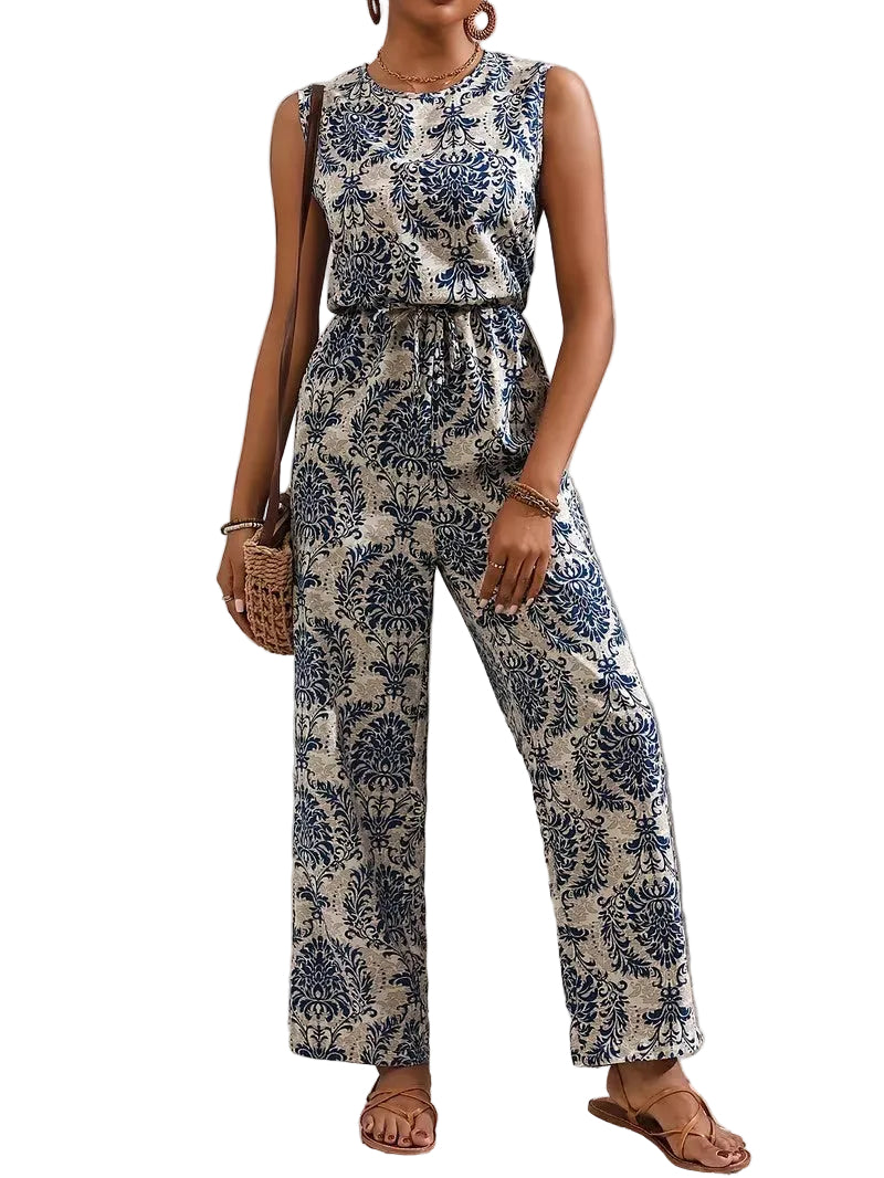 Women's Sleeveless Damask Print Jumpsuit