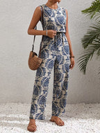Women's Sleeveless Damask Print Jumpsuit