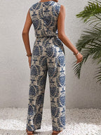 Women's Sleeveless Damask Print Jumpsuit