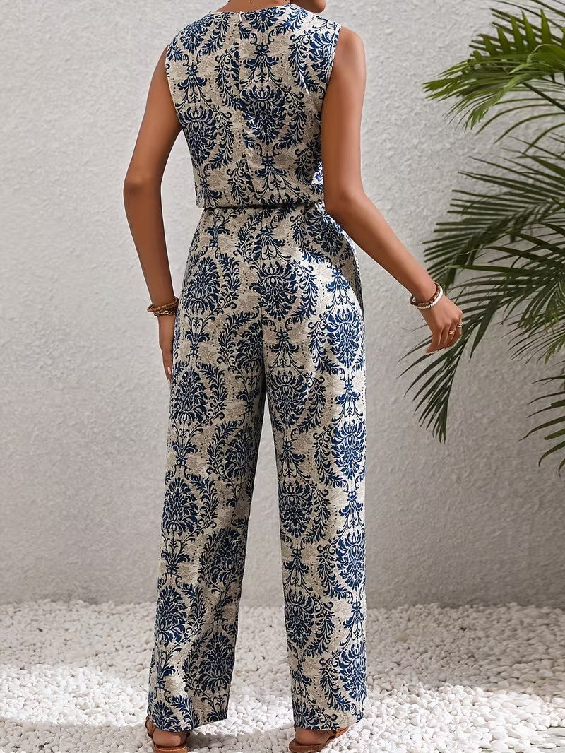 Women's Sleeveless Damask Print Jumpsuit