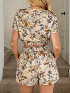 Women's Two-Piece Set with Floral Leaf Print